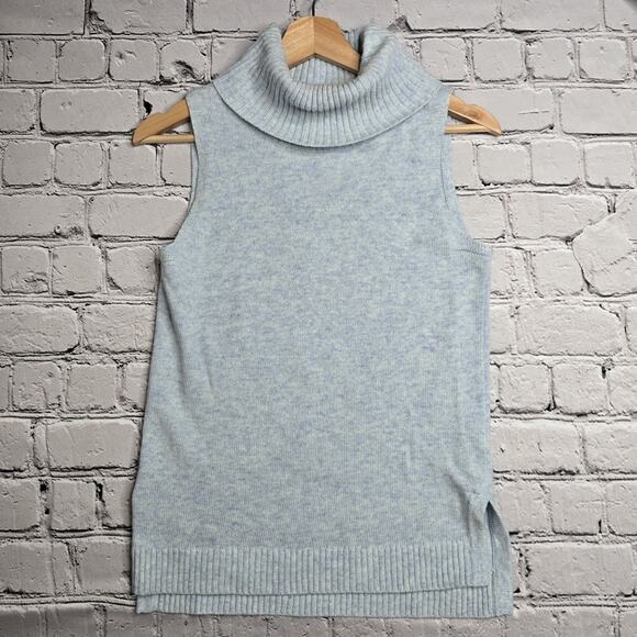 J Crew Cotton Wool Blend Baby Blue Sleeveless Knit Turtleneck Sweater Top XS - Picture 1 of 11